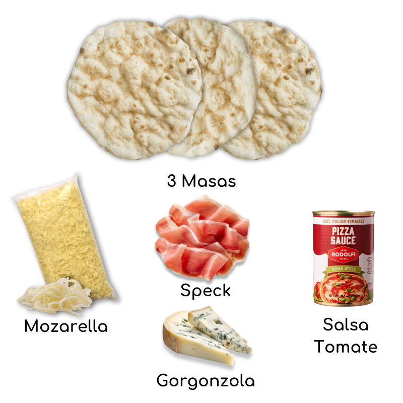 Pack pizzakit speck y gorgonzola detallado